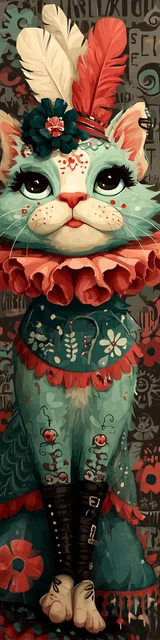 Cat bookmarks design of a blue green clown cat